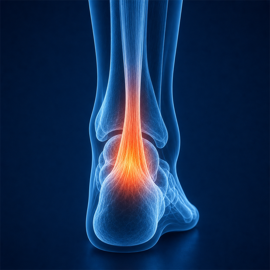 X-ray visualization of Achilles tendonitis showing the tendon area
