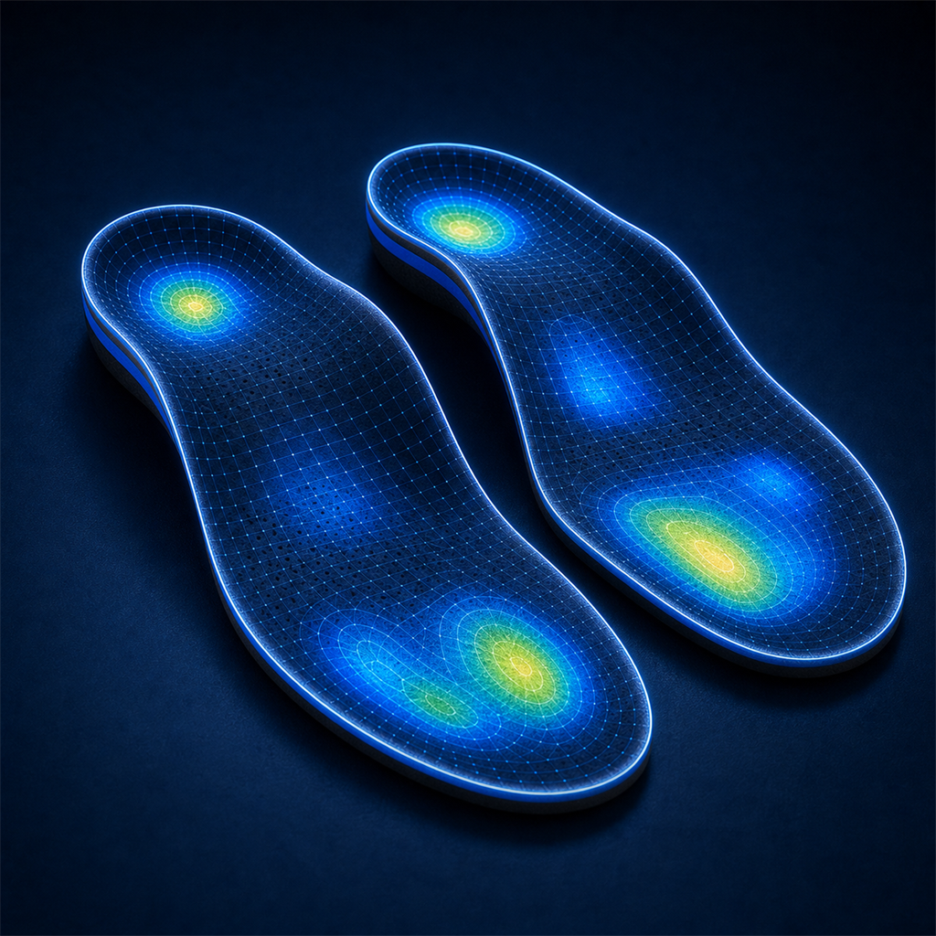 Custom orthotics showing personalized foot support zones