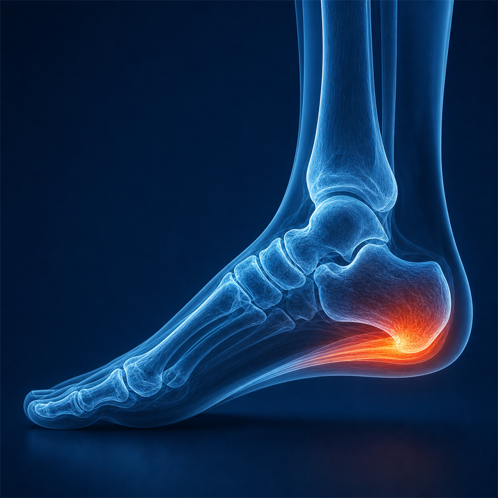 X-ray visualization of plantar fasciitis showing inflammation in the heel