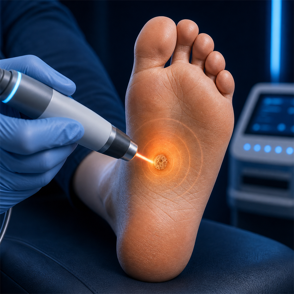 Plantar wart treatment image showing podiatric care for the sole of the foot