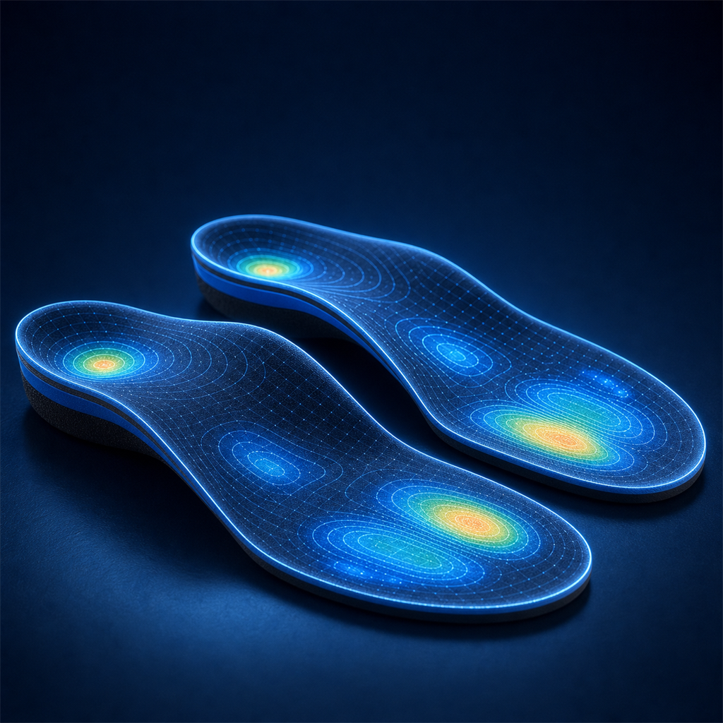 Custom orthotics with pressure map visualization for personalized foot support