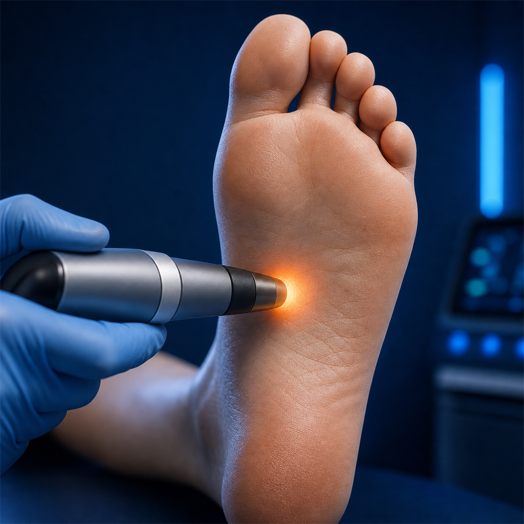 Podiatry applicator used during plantar wart care