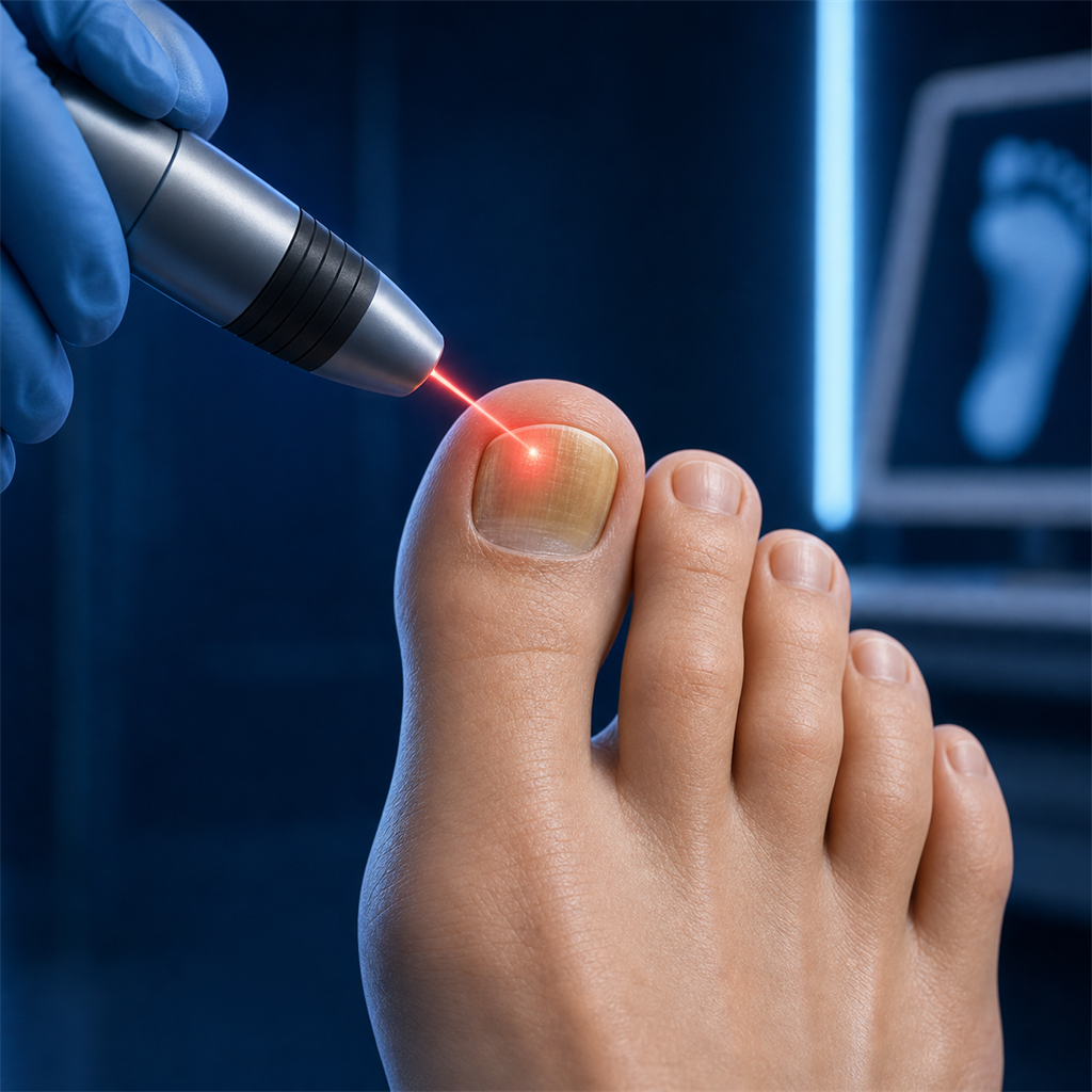 Laser treatment being applied to treat fungal toenail infection